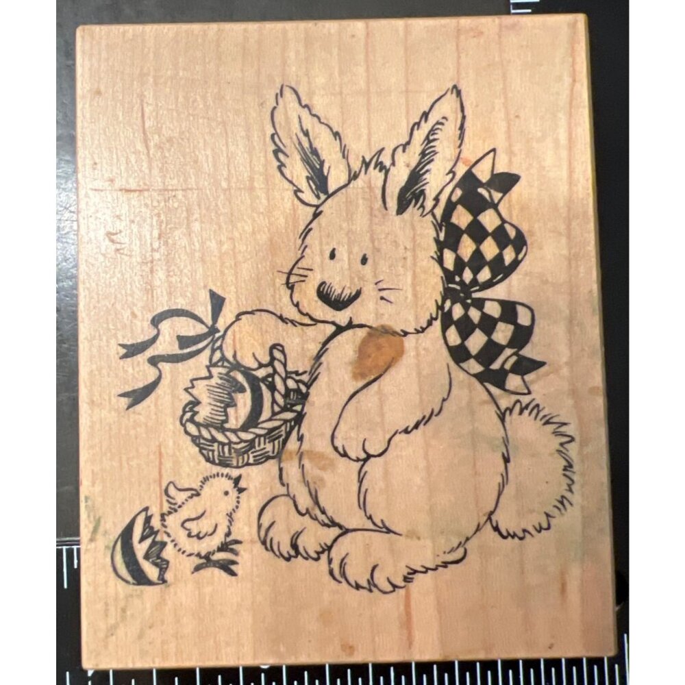 Vintage PSX 1999 Rubber Stamp Bunny & Chick Easter Scene G-2672